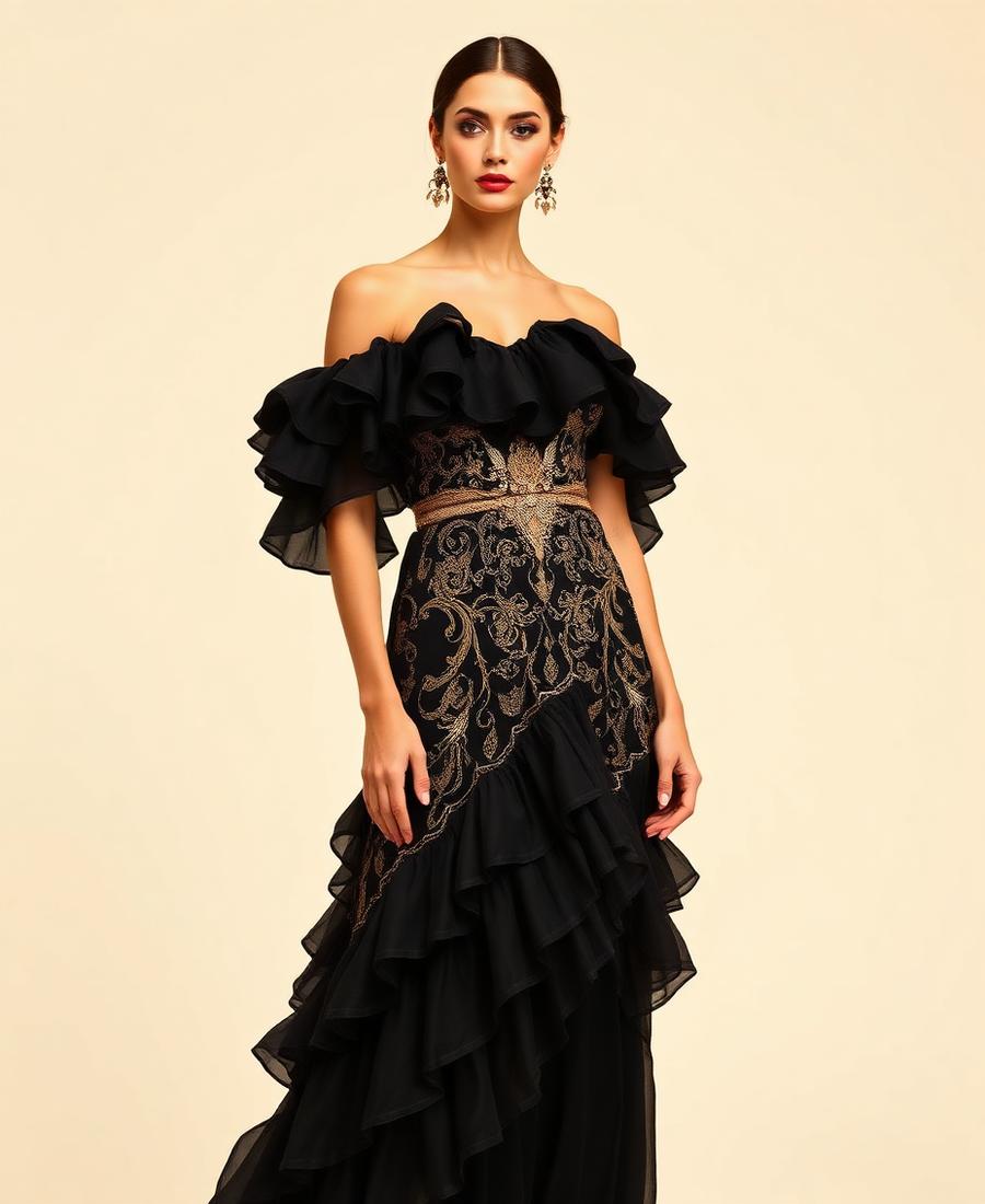 Off-The-Shoulder Ruffle Gown
